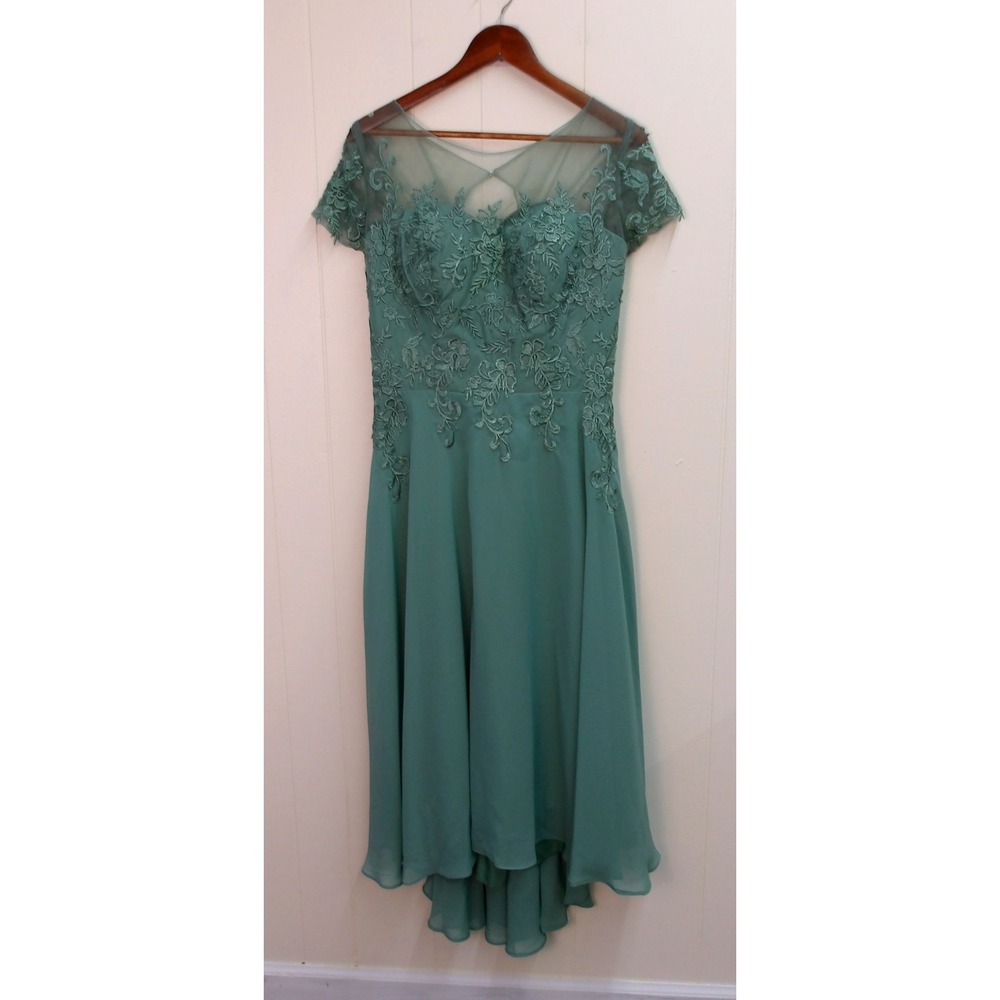 Green Lace Bodice Chiffon Dress‎ Formal Occasion Mother of Bride S 12 /#9226